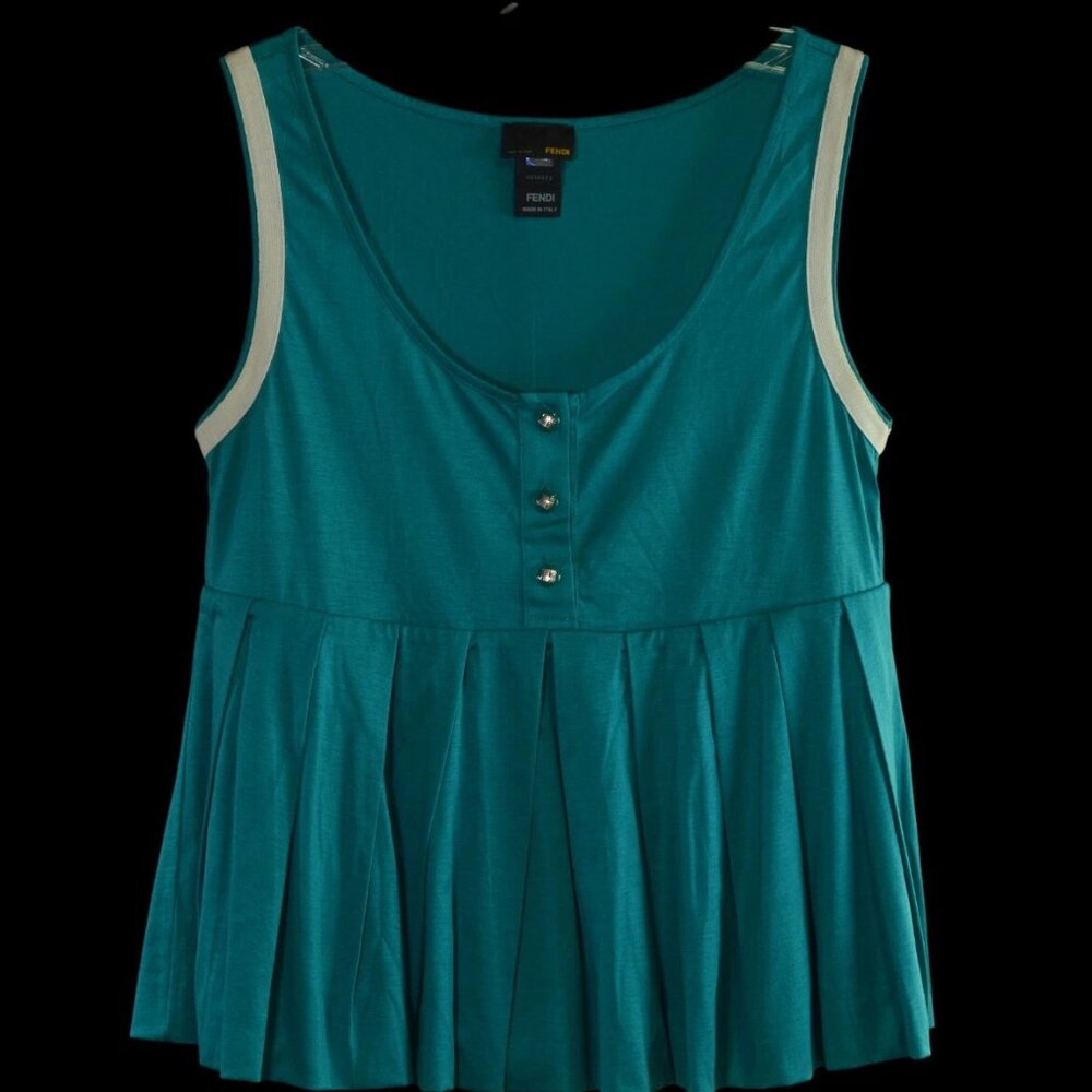 NWOT Fendi Italy Sleeveless Pleated Top 100% Cotton Size 42